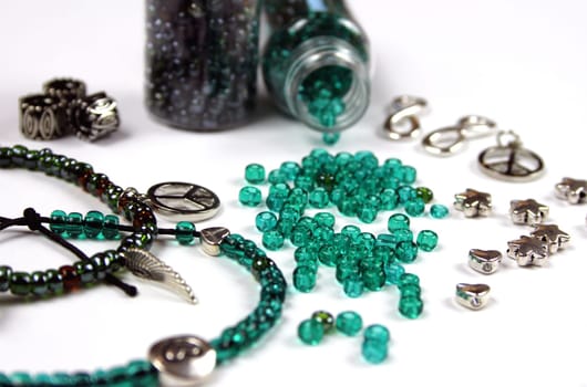Glass beads and various accessories for making jewellery