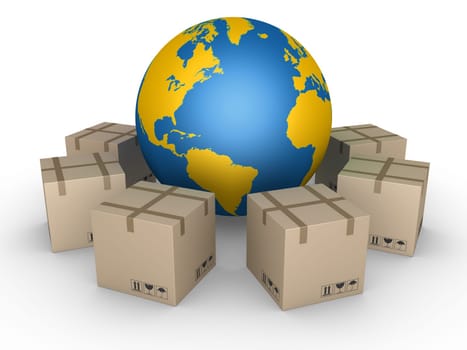 Carton boxes in a circle around the globe