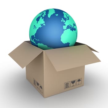 Carton box is opened and the globe is inside it