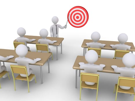Businessman is presenting a target to students as a seminar