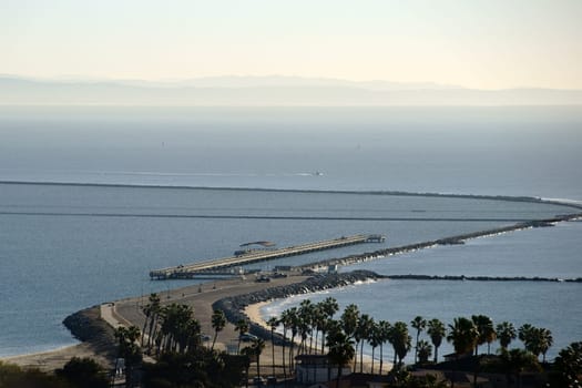 The view over the seascape and the pier in the port of Los Angeles.