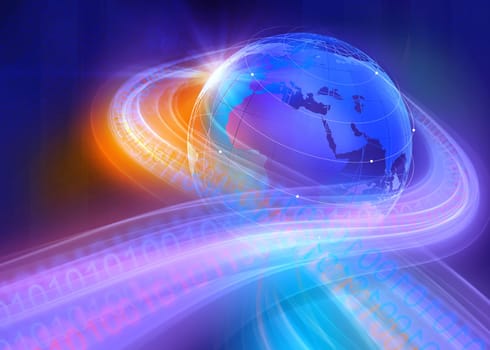 Graphical Digital Binary Code Highways Around the World Through the Space Background