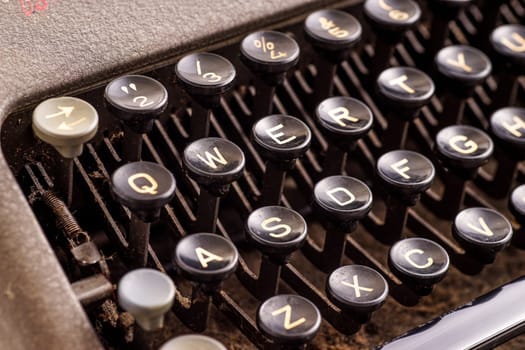 Details on antique typewriter. Vintage and retro