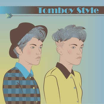 Two Young Girls. Vector Illustration