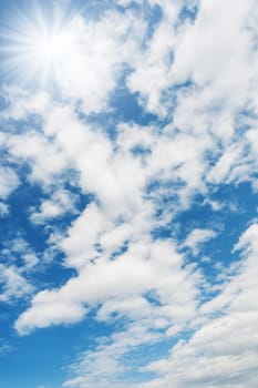 Sky with white cloud and sunray for design