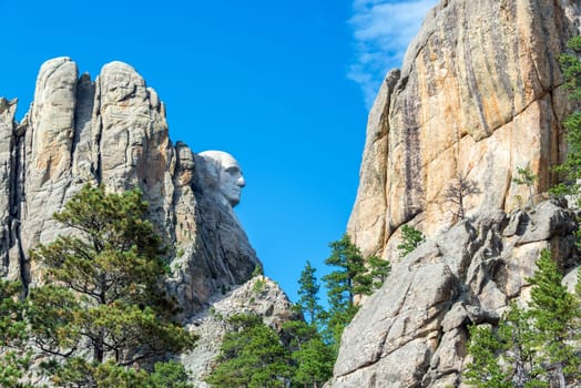 Profile view of George Washington at Mt Rushmore in South Dakota