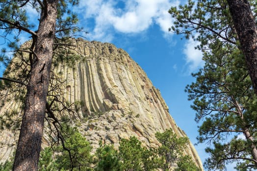 Closeup view of Devils Tower in Wyoming
