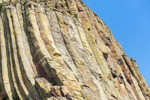 Closeup view of rock formations on Devils Tower in Wyoming