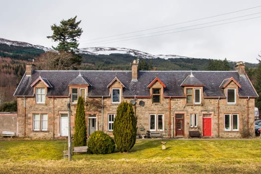 Country houses facade in Fort Augustus, Scottish highlands