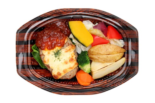 Hamburg steak bento isolated on white background
