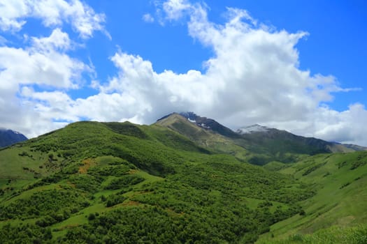 Summer beautiful landscape with Caucasus green mountains
