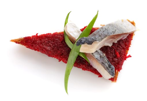 Delicious buffet,  settee with fish and horseradish on  white background