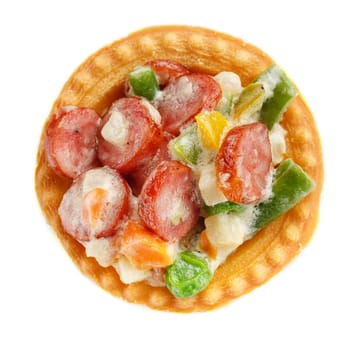 Delicious buffet,  settee with sausage and beans  on  white background