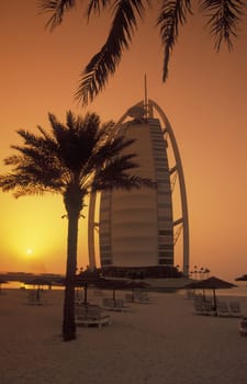 the hotel Burj al Arab in the city of Dubai in the Arab Emirates in the Gulf of Arabia.