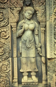 the Banteay Srei temple in Angkor at the town of siem riep in cambodia in southeastasia.