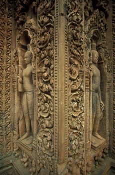 the Banteay Srei temple in Angkor at the town of siem riep in cambodia in southeastasia.