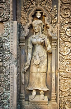 the Banteay Srei temple in Angkor at the town of siem riep in cambodia in southeastasia.