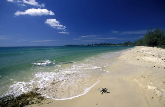 the beach at the coast of the Town of Sihanoukville in cambodia in southeastasia.