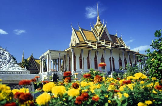 the Silver pagoda at the king palace in the city of phnom penh in cambodia in southeastasia.