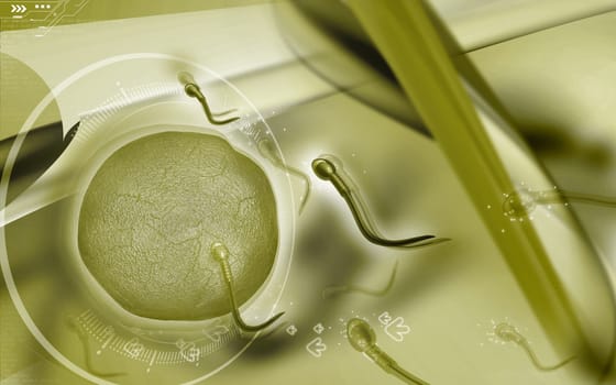 Digital illustration of sperm in colour background