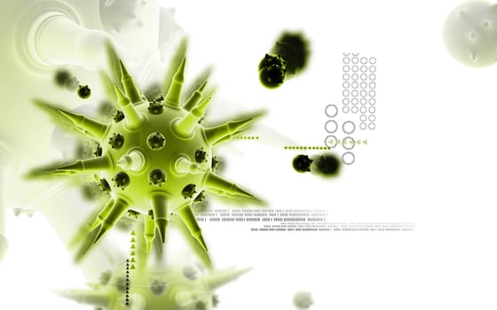 Digital illustration of Flu virus in colour background