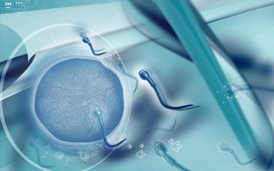 Digital illustration of sperm in colour background
