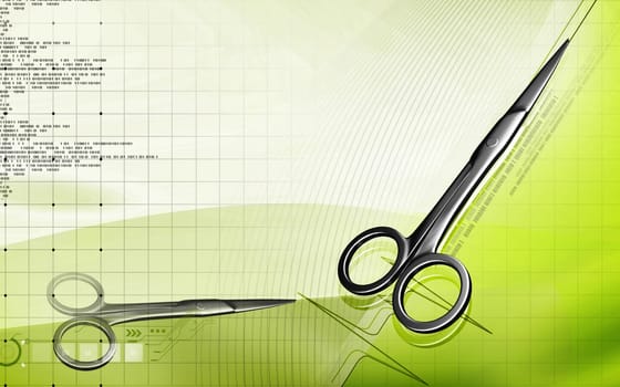 Digital illustration of surgical scissors in colour background