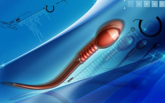 Digital illustration of sperm in colour background