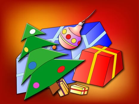 Illustration of the Christmas tree and Christmas presents