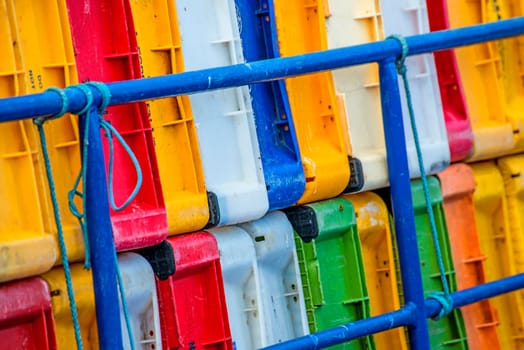 Empty boxes on a fishing boat