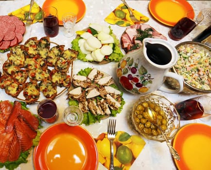 Delicious sandwiches with mushrooms and cheese on a large plate