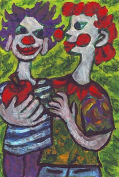 Painting of two clowns friends.