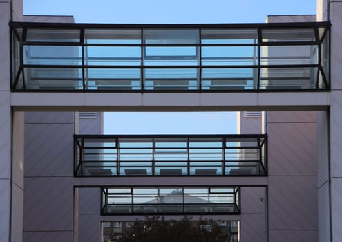 Three Closed Glass Access Window Bridge between Buildings