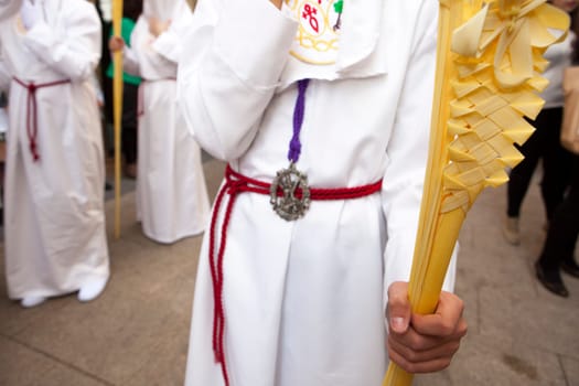 Palm Sunday. Nazarenes holding a decorated palm, Spain
