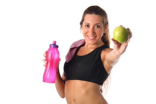 Healthy lifestyle. Fitness woman drinking water isolated