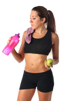 Healthy lifestyle. Fitness woman drinking water isolated