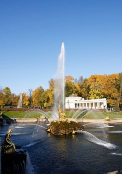 Grand Cascade Fountains At Peterhof Palace, St. Petersburg.