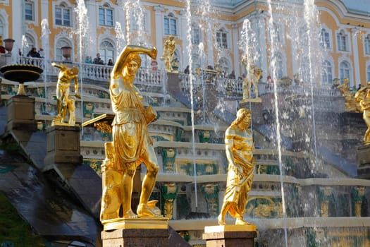 Grand Cascade Fountains At Peterhof Palace, St. Petersburg.