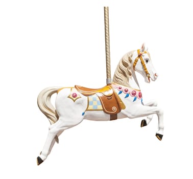 Old wooden carousel horse isolated on white background