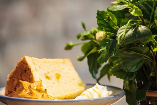 The Selective focus, Chiffon cake on nice dish cutting board