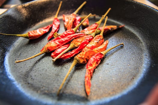 The dryer pepper in the pot with nice red color