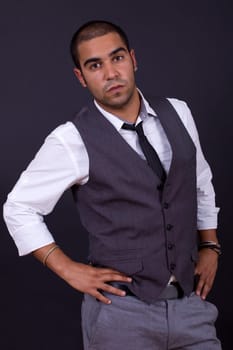 pensive business man portrait on black background