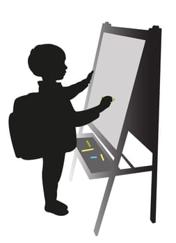 school boy writing on board