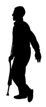 handicapped man walking with baton