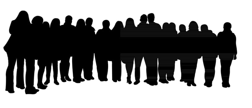 silhouettes of business people, standing in line
