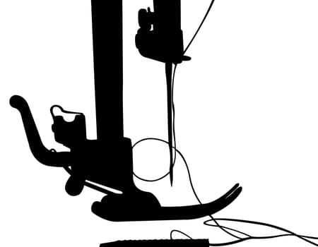 Silhouette of the sewing machine. Vector illustration. Isolated on white.
