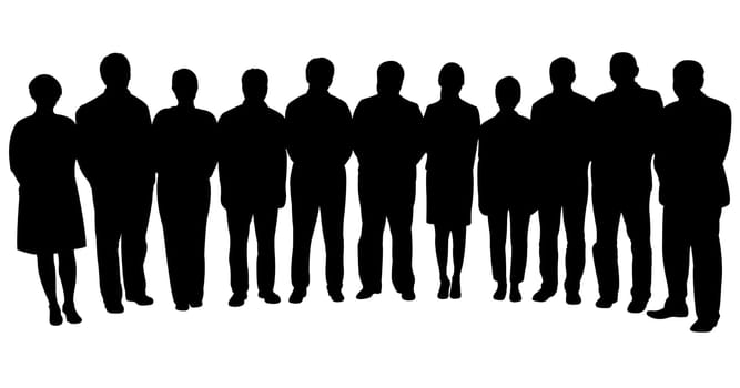 silhouettes of business people, standing in line