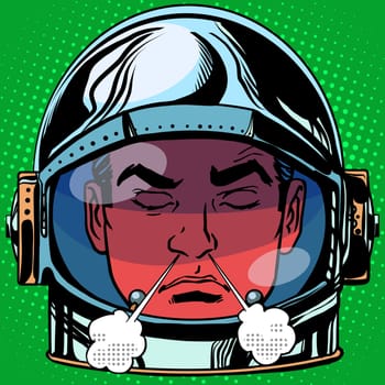 emoticon anger rage Emoji face man astronaut retro pop art retro style. Emotions face. Vector emoticon