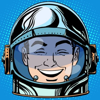 emoticon laughter Emoji face man astronaut retro pop art retro style. Emotions face. Vector emoticon