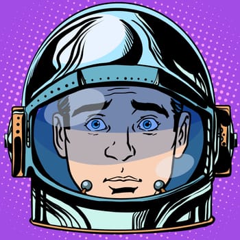emoticon surprise Emoji face man astronaut retro pop art retro style. Emotions face. Vector emoticon
